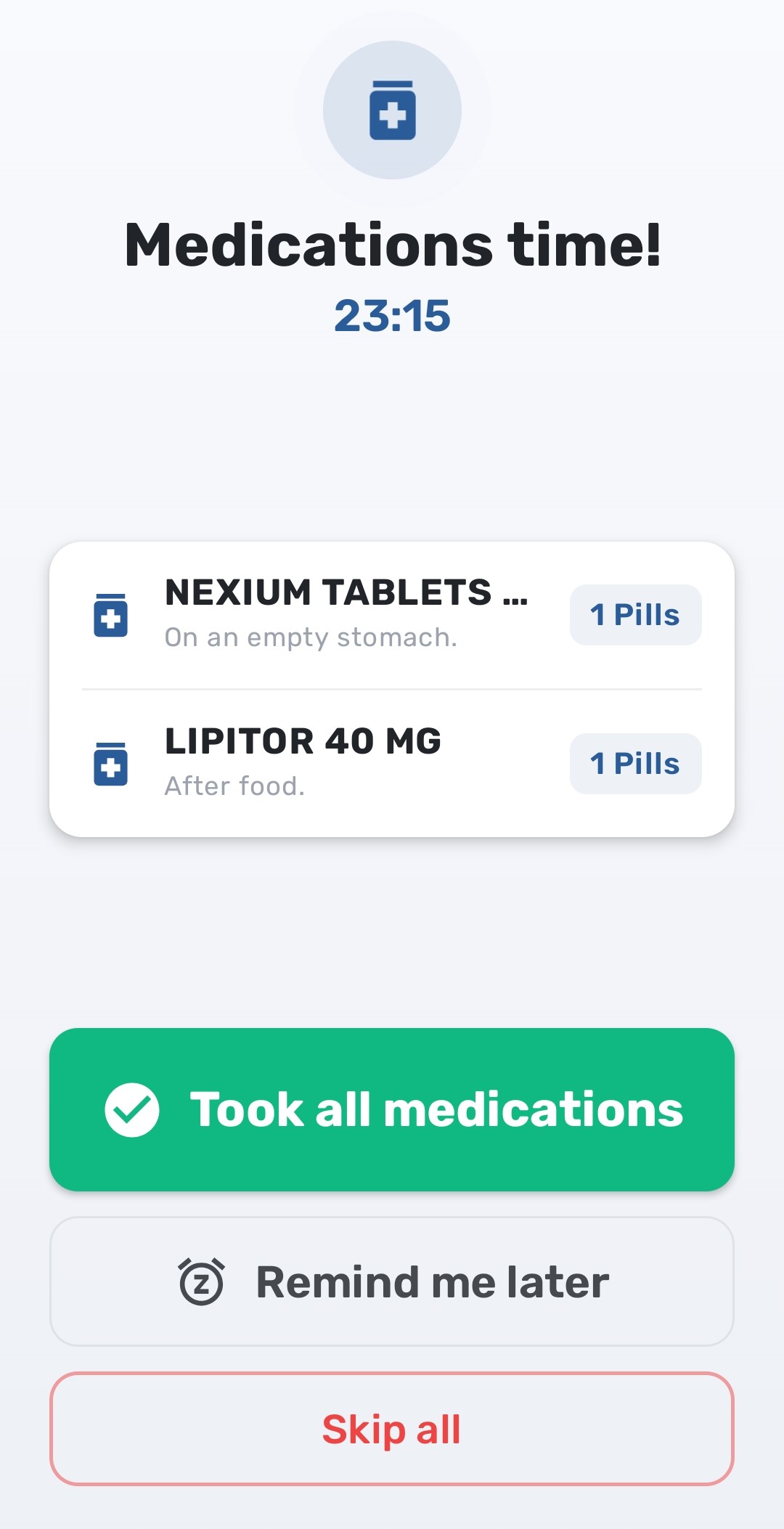 Medication reminders list screen